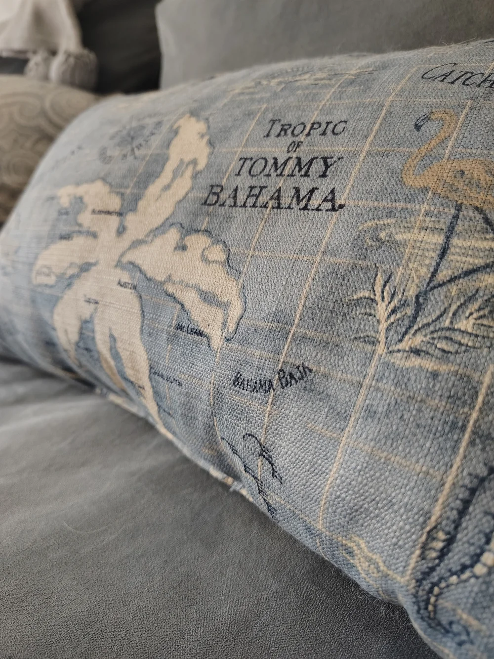 Tommy Bahama Blue and Cream Coastal Map Lumbar Pillowcase
